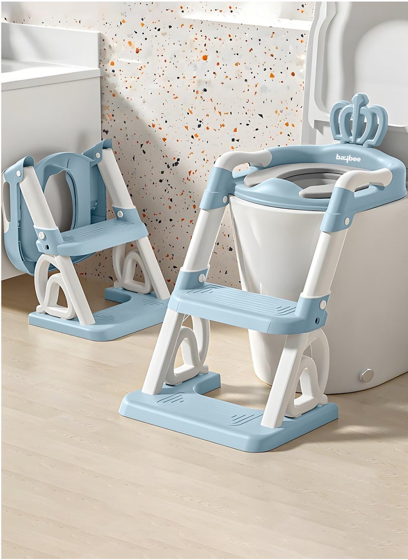 BAYBEE - Royal Baby Potty Seat for Kids With Ladder For Western Toilets Kids Toilet Potty Training Seat For Baby With Handle Cushion Kids Potty Chair Kids Potty Seat For Baby Kids 1 To 10 Years Boy Girl Blue - Image 1