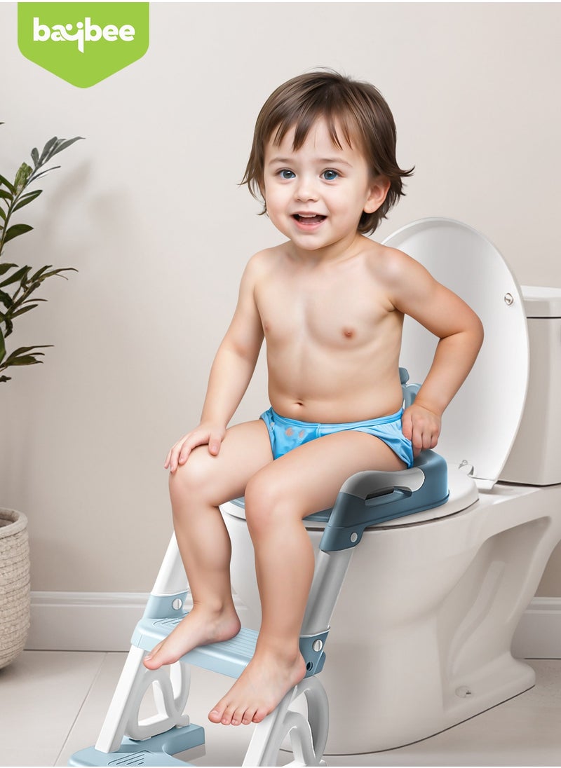BAYBEE - Royal Baby Potty Seat for Kids With Ladder For Western Toilets Kids Toilet Potty Training Seat For Baby With Handle Cushion Kids Potty Chair Kids Potty Seat For Baby Kids 1 To 10 Years Boy Girl Blue - Image 1