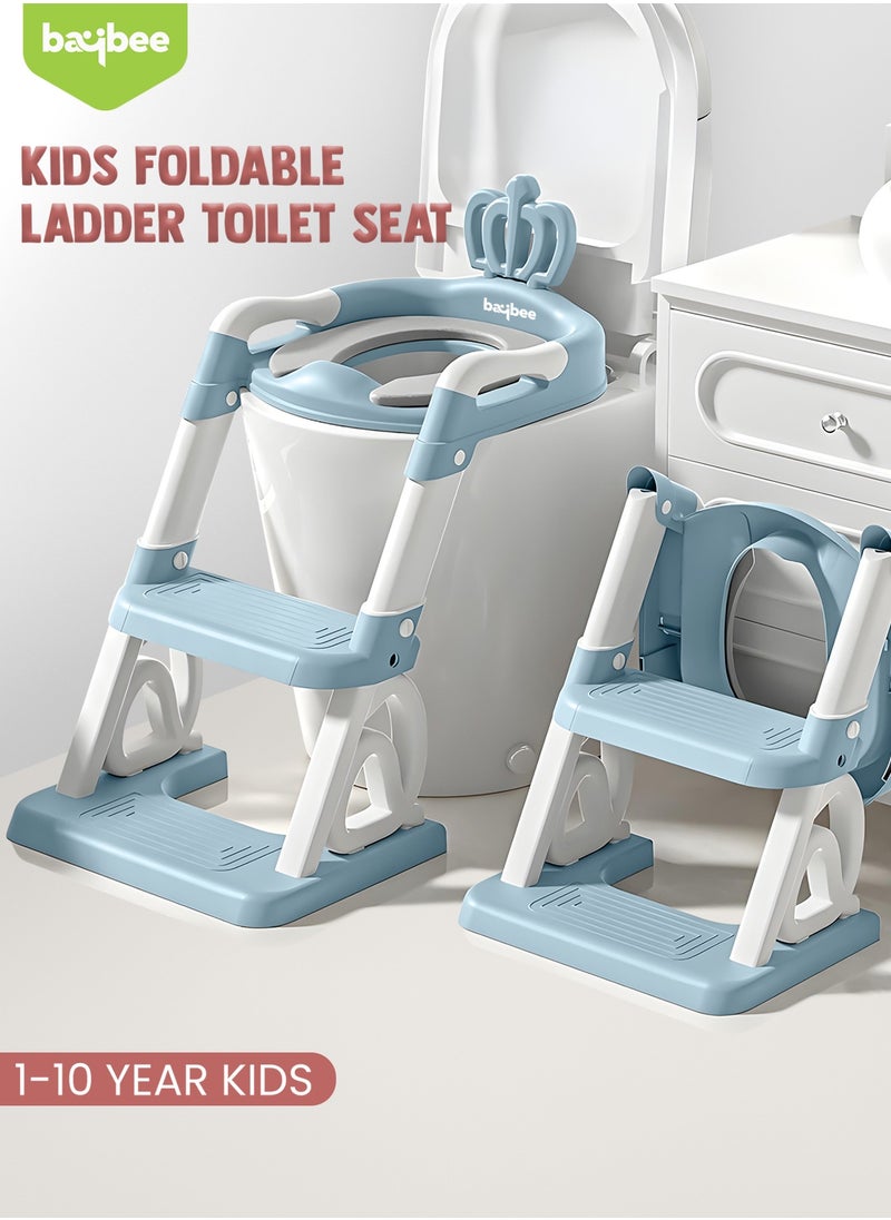 BAYBEE - Royal Baby Potty Seat for Kids With Ladder For Western Toilets Kids Toilet Potty Training Seat For Baby With Handle Cushion Kids Potty Chair Kids Potty Seat For Baby Kids 1 To 10 Years Boy Girl Blue - Image 1