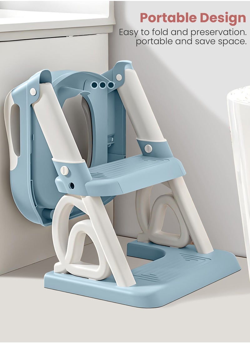 BAYBEE - Royal Baby Potty Seat for Kids With Ladder For Western Toilets Kids Toilet Potty Training Seat For Baby With Handle Cushion Kids Potty Chair Kids Potty Seat For Baby Kids 1 To 10 Years Boy Girl Blue - Image 1