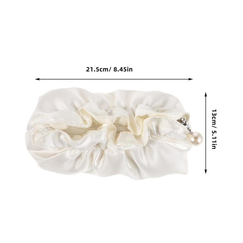 Large Pleated Travel Makeup Bag White Fluffy Pattern Cosmetic Organizer Pouch - Image 3