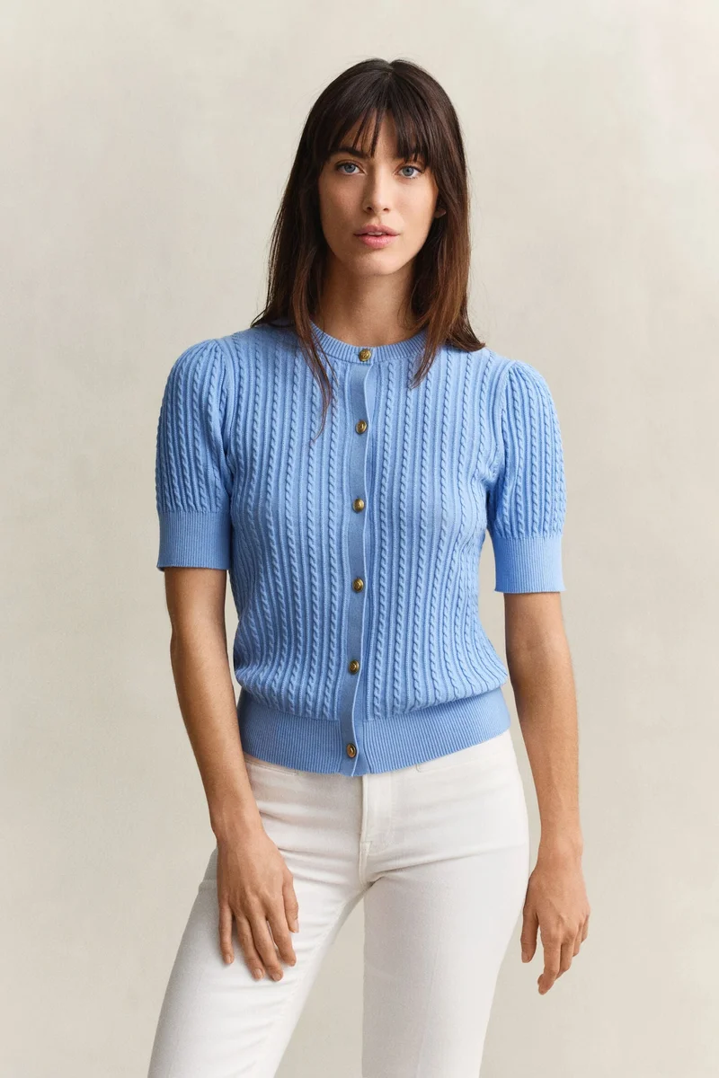 GANT  Cotton Cable Short Sleeve Cardigan for Women | Best Price UAE