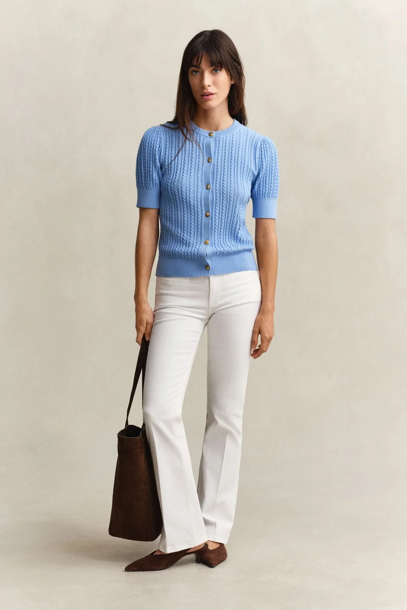 GANT Cotton Cable Short Sleeve Cardigan