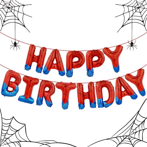 AXBMM Spider Themed Happy Birthday Banner Party Decorations Kit with Spider Balloons Colorful Superhero Backdrop Supplies for Boys Kids Indoor Outdoor Celebration Themed Party EssentialsSpider BlueRed - Image 1