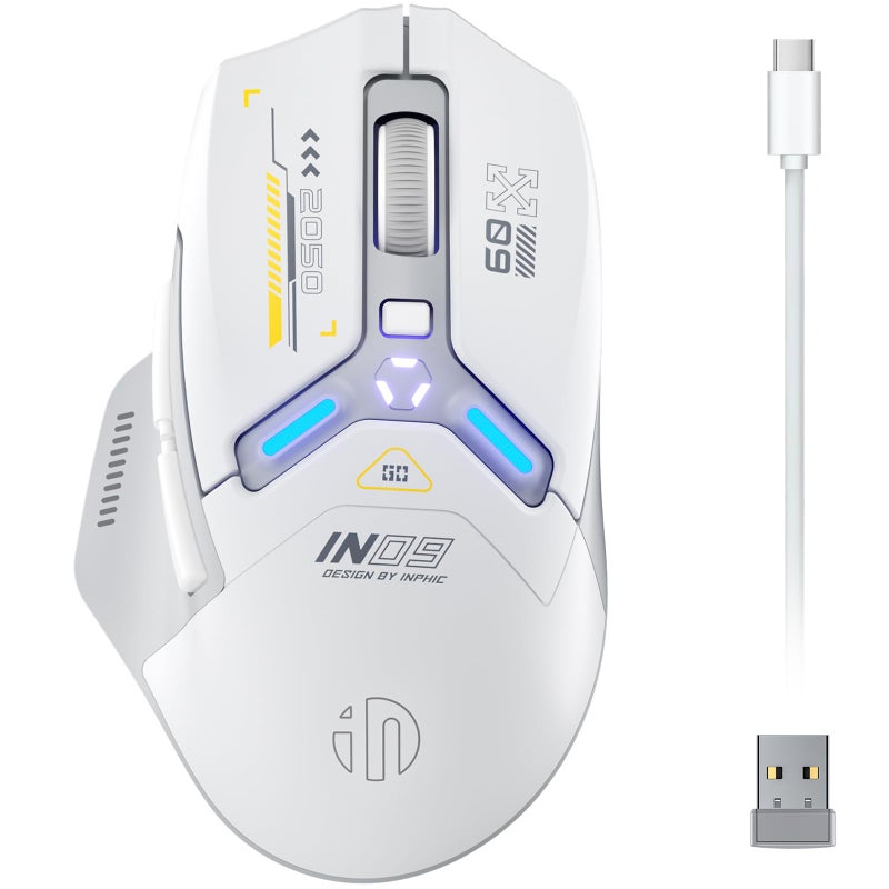 INPHIC IN9 Wireless Gaming Mouse Real TriMode 24G WirelessTypeC WiredBluetooth Mouse 10k DPl Fully Programmable RGB Lighting Hyperspeed Rechargeable Wireless Mouse for Laptop PC Computer Mac - Image 2
