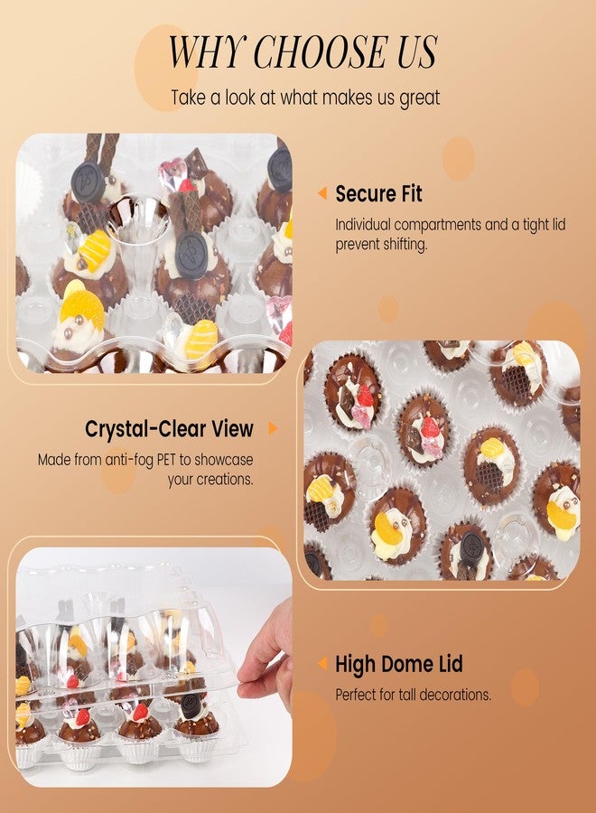 LOKQING Mini 24 Count Cupcake Containers 15 Pack with 360 Pack Cupcakes Liners, Plastic Cupcake Holder, Stackable Mini Cupcake Boxes Carrier, Clear Disposable Cupcake Trays, High Dome - Image 5