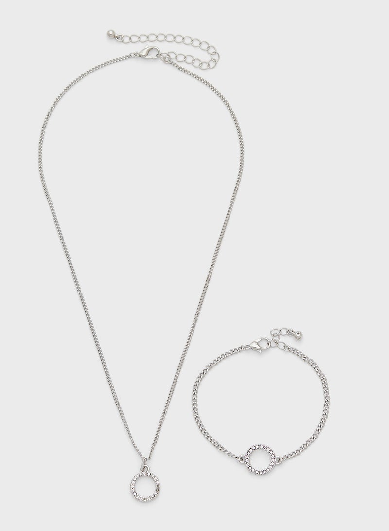 ELLA Diamante Pendant Necklace & Bracelet Set - Image 1