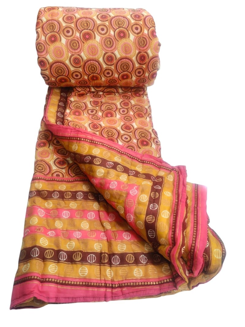 ans Original Jaipuri Razai King Size Double Bed 220x240 cm Pure Cotton Handblock Gold Print Super Soft Traditional Design Authentic Comfortable Quilt - Image 2