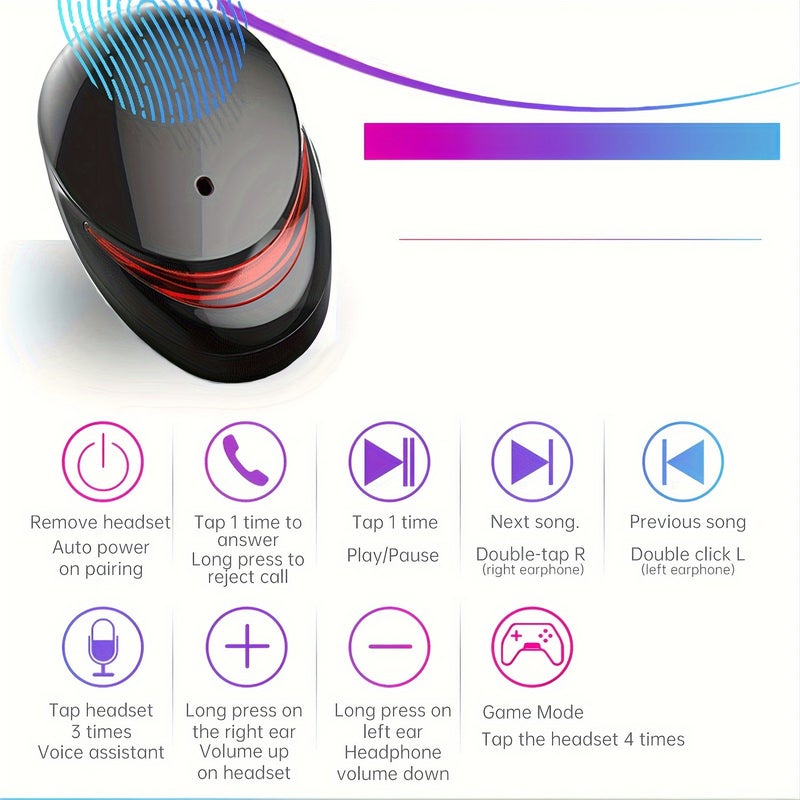 Wireless Headphones Black Bluetooth 5.3 15M Transmission Distance - 3000mAh Charging Box TWS for Daily Use & Audio Enthusiasts - Image 5