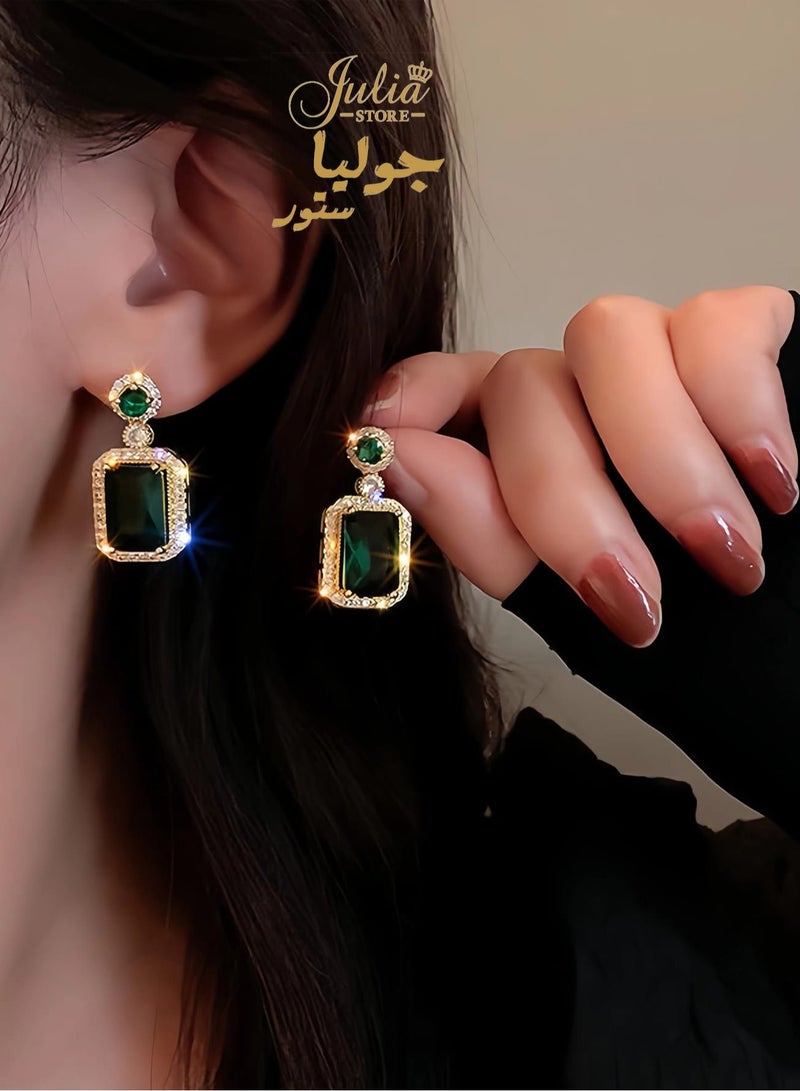 Julia Store Rhinestone Zircon Simulated Green Emerald Pendant Earrings Ring Necklace Set 18K Gold Plated Stainless Steel Jewelry Set of 3  - Image 4
