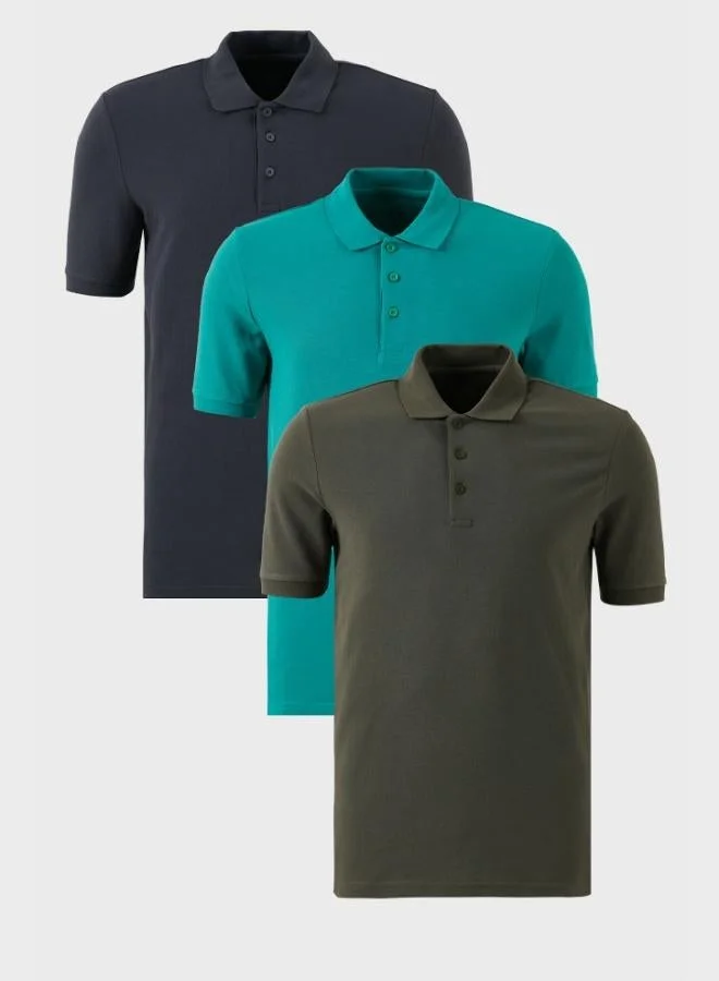 Buratti Buratti Cotton Regular Fit Button-Down Polo Collar 3-Pack T-Shirt Men's T-SHIRT 5902127S3