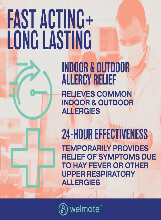 WELMATE - Allergy Relief (500 Tablets) Cetirizine Hydrochloride 10mg - 24 Hours - Non Drowsy - Indoor & Outdoor Allergy Medicine - Antihistamine - Nose, Eyes & Throat - Over-the-Counter Medication - Image 4