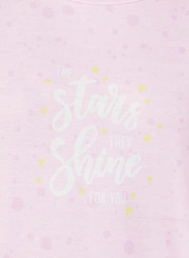 Styli Ruffle Sleeve Slogan Print Sleep T-Shirt Dress