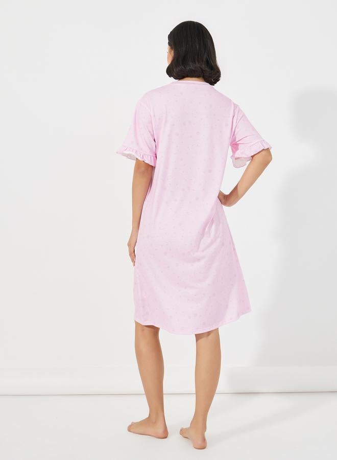Styli Ruffle Sleeve Slogan Print Sleep T-Shirt Dress - Image 4