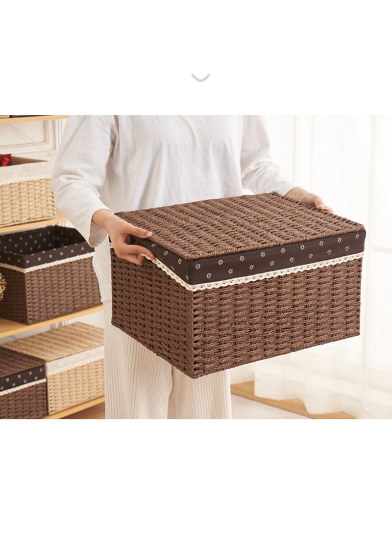 لينجوي مجموعة من 3 قطع سلة تخزين سلة الروطان المنسوجة يدويًا  - Image 4