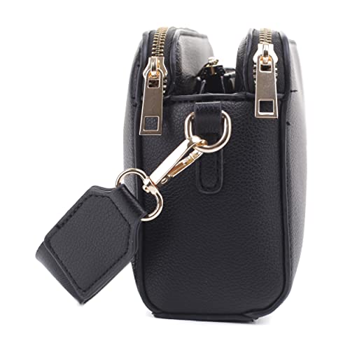 EVVE Crossbody Bags for Women Trendy Triple Zip Small Crossbody Camera Bag Purse with Wide Guitar Strap | Black - Image 3
