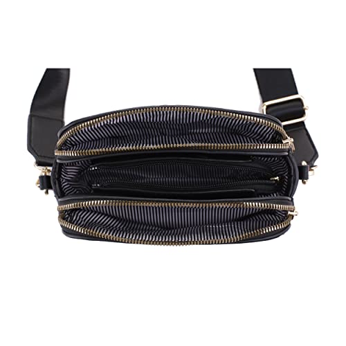EVVE Crossbody Bags for Women Trendy Triple Zip Small Crossbody Camera Bag Purse with Wide Guitar Strap | Black - Image 5