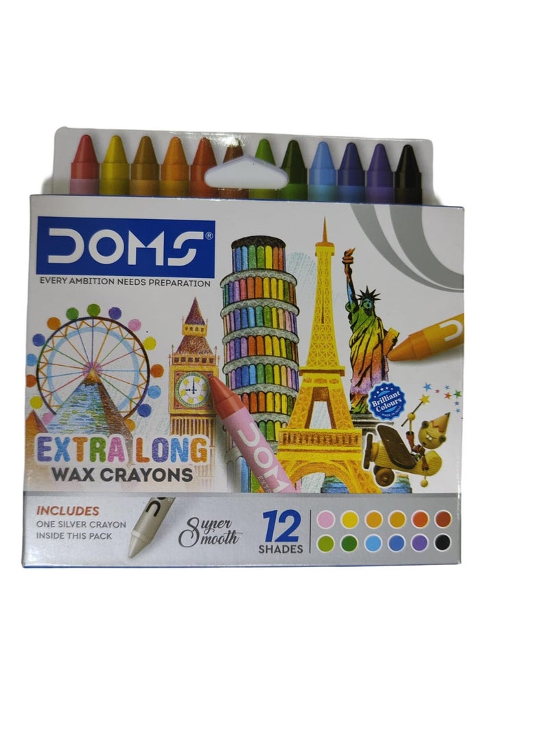 دومس-أقلام شمع طويلة جدًا 12 قطعة. أقلام الشمع + 1 قطعة. قلم تلوين فضي - Image 3