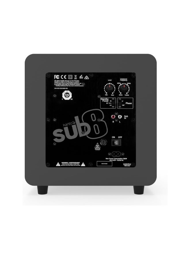 Kanto Audio SUB8 Sealed Powered Subwoofer, Matte Grey - Image 2