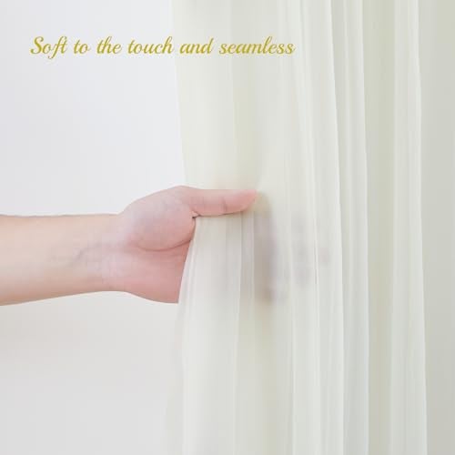 PARTISKY ستارة خلفية من التول العاجي 10x10 قدم مع أضواء خيط للحفلات، ستائر خلفية شفافة لحفلات الزفاف، حفلات استقبال الأطفال، حفلات عيد الميلاد، وزينة جلسات التصوير. - Image 4