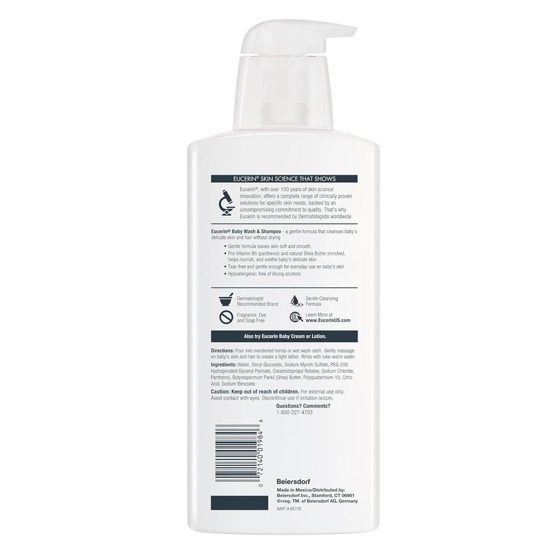 Eucerin Baby Unscented Baby Shampoo and Body Wash Tear Free Shampoo and Wash 135 Fl Oz Pump Bottle Pack of 3 - Image 3