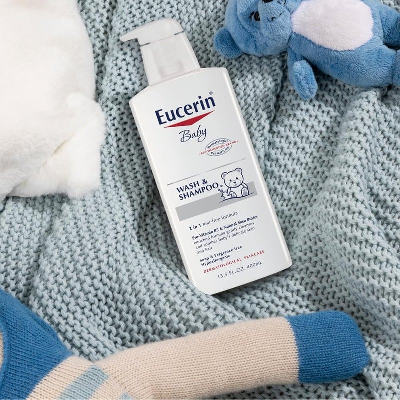 Eucerin Baby Unscented Baby Shampoo and Body Wash Tear Free Shampoo and Wash 135 Fl Oz Pump Bottle Pack of 3 - Image 2