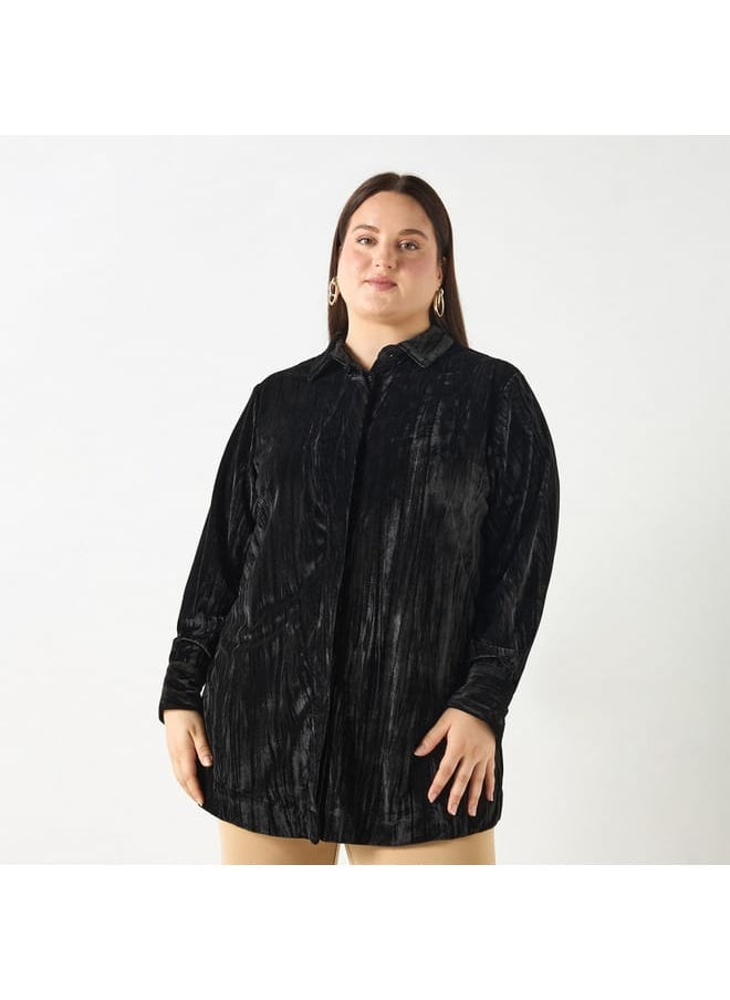 Ulla Popken Plus Size Ulla Popken Textured Shirt with Long Sleeves  - Image 1