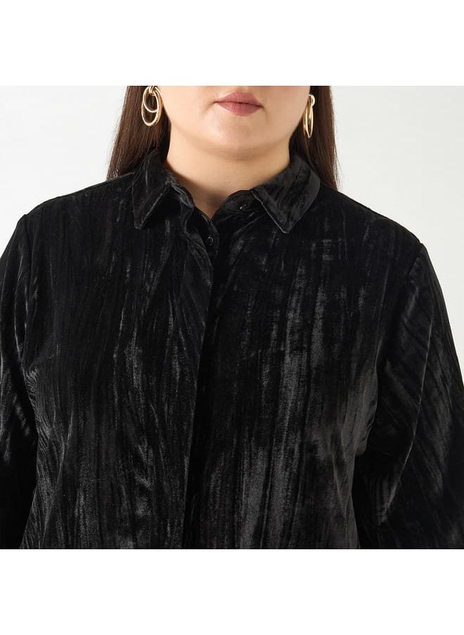 Ulla Popken Plus Size Ulla Popken Textured Shirt with Long Sleeves  - Image 4