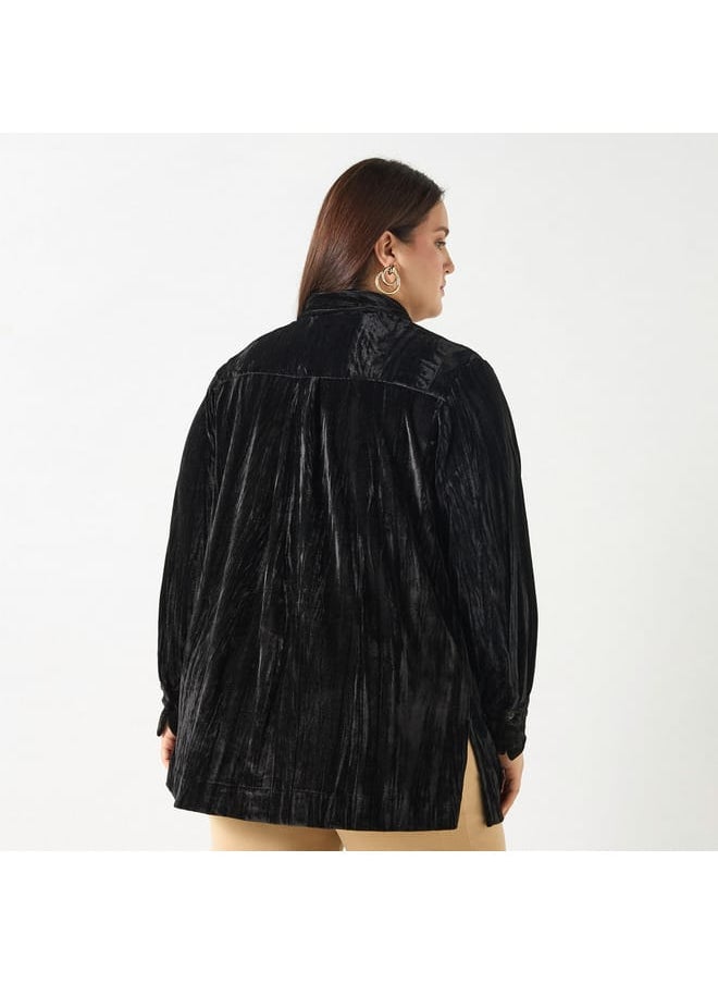 Ulla Popken Plus Size Ulla Popken Textured Shirt with Long Sleeves  - Image 3
