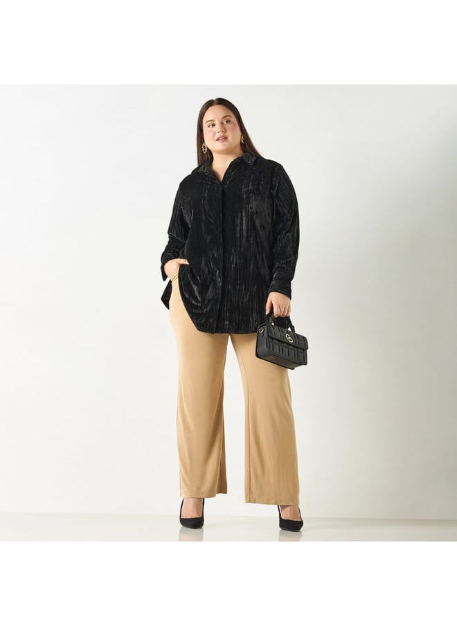 Ulla Popken Plus Size Ulla Popken Textured Shirt with Long Sleeves  - Image 2