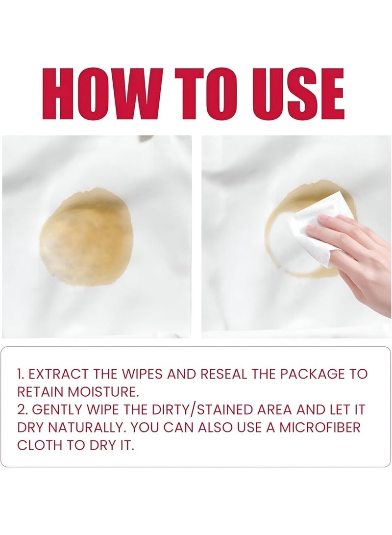 Instant Wet Stain Cleaning Wipes (20 wipes) - Individually wrapped wipes for protection against unexpected stains in restaurants and travel - Powerful formula for removing grease and dirt from suits and dresses - Portable, quick-drying fabric stain cleaner. - Image 2