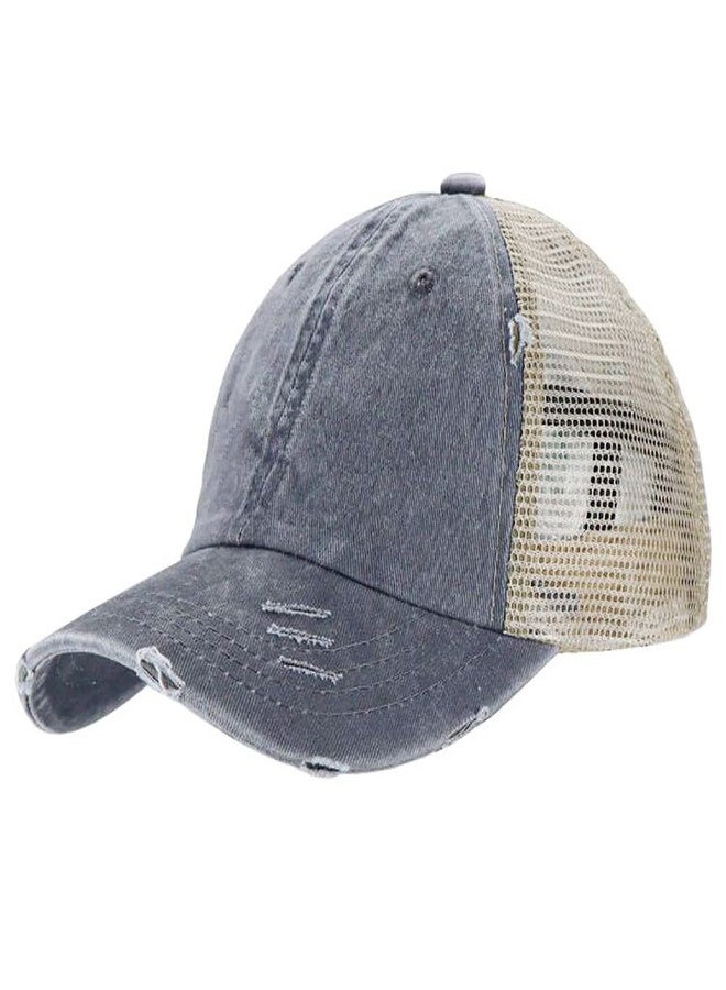 إيوهاك قبعات بيسبول نسائية من إيوهاك بتصميم ذيل حصان ممزق (أسود + رمادي) - Image 4