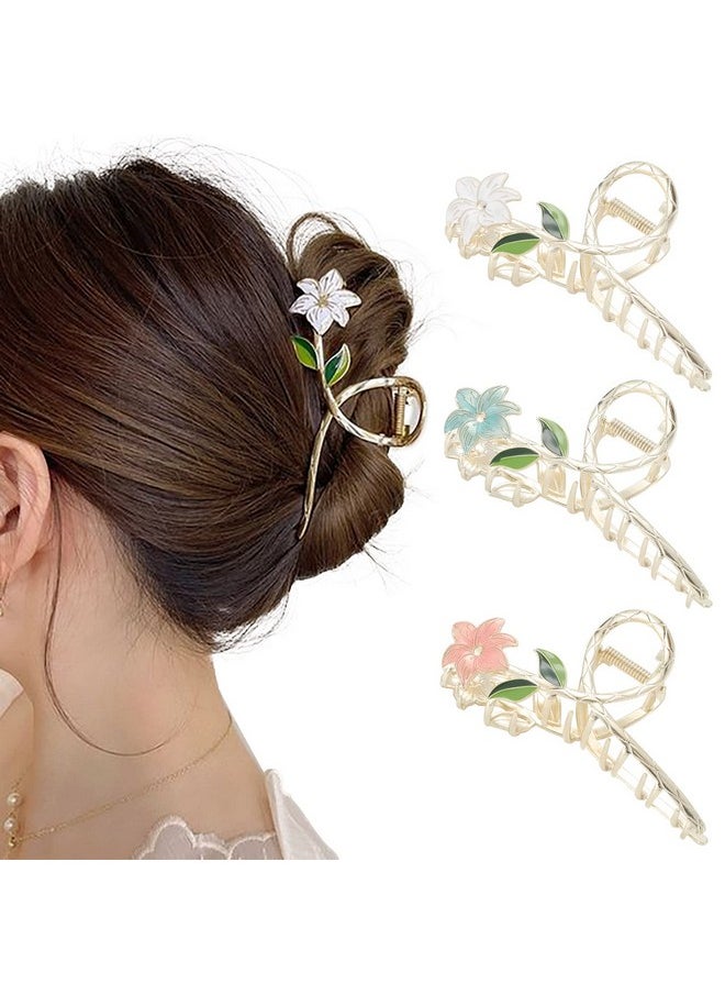 HAIMEIKANG - Aimeikang 3 Pcs Flower Metal Hair Clips For Women Large Tulip Hair Claw Clips Non Slip Strong Hold Jaw Clips Fashion Hair Accessories For Thick Thin Curly Hair(White+Blue+Pink) - Image 1