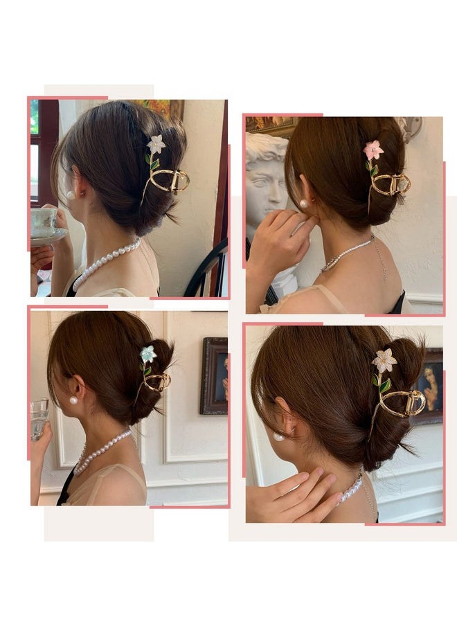 HAIMEIKANG - Aimeikang 3 Pcs Flower Metal Hair Clips For Women Large Tulip Hair Claw Clips Non Slip Strong Hold Jaw Clips Fashion Hair Accessories For Thick Thin Curly Hair(White+Blue+Pink) - Image 1