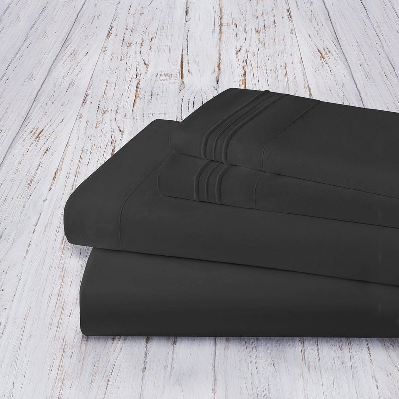 Mocassi Cali King Sheet Set - Hotel Luxury 1800 Thread Count Count Bedding Sheets and Plowscases - صفائح سرير ناعمة للتبريد - جيب عميق - مقاومة للتجاعيد - 4 قطعة - كينج كينج أسود - Image 5