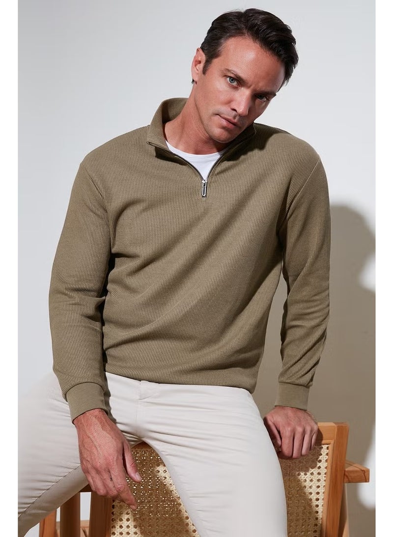 Buratti Cotton Regular Fit Half Zipper Stand Collar Sweat Men's Sweat 5905716 - Image 1