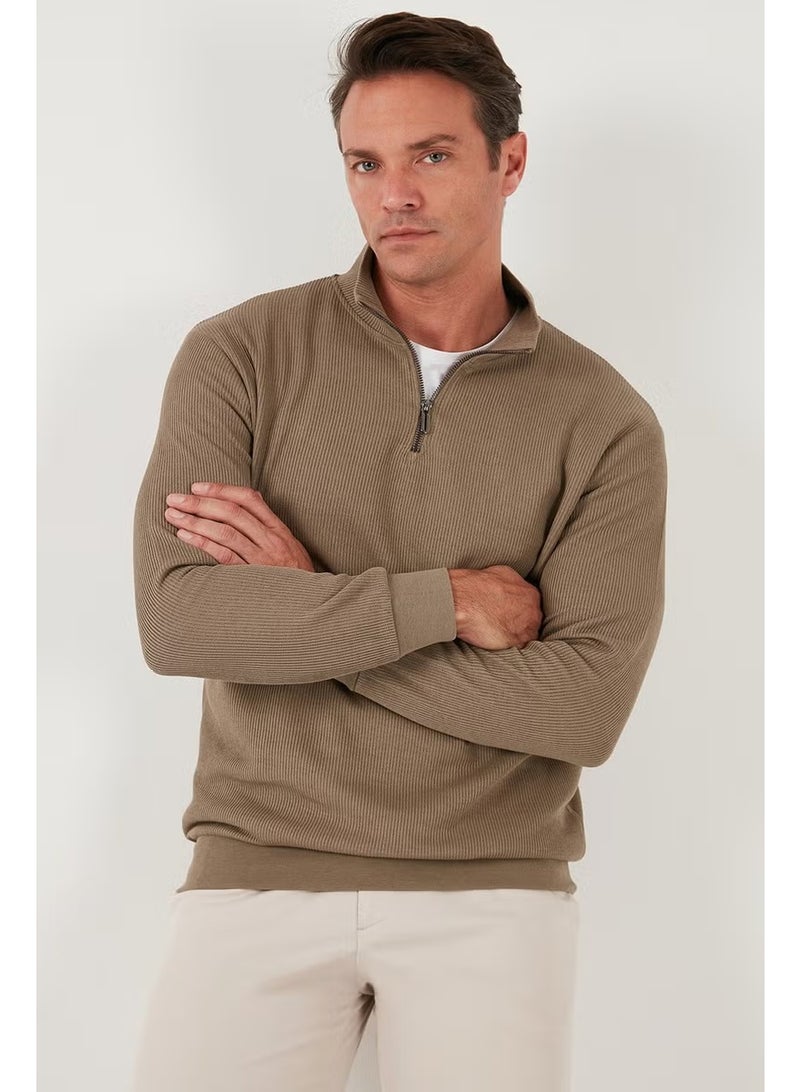 Buratti Cotton Regular Fit Half Zipper Stand Collar Sweat Men's Sweat 5905716 - Image 4
