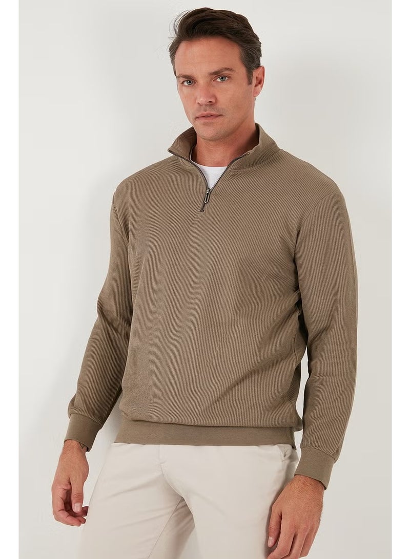 Buratti Cotton Regular Fit Half Zipper Stand Collar Sweat Men's Sweat 5905716 - Image 5