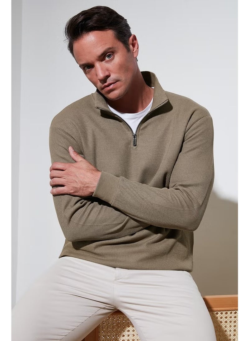 Buratti Cotton Regular Fit Half Zipper Stand Collar Sweat Men's Sweat 5905716 - Image 2