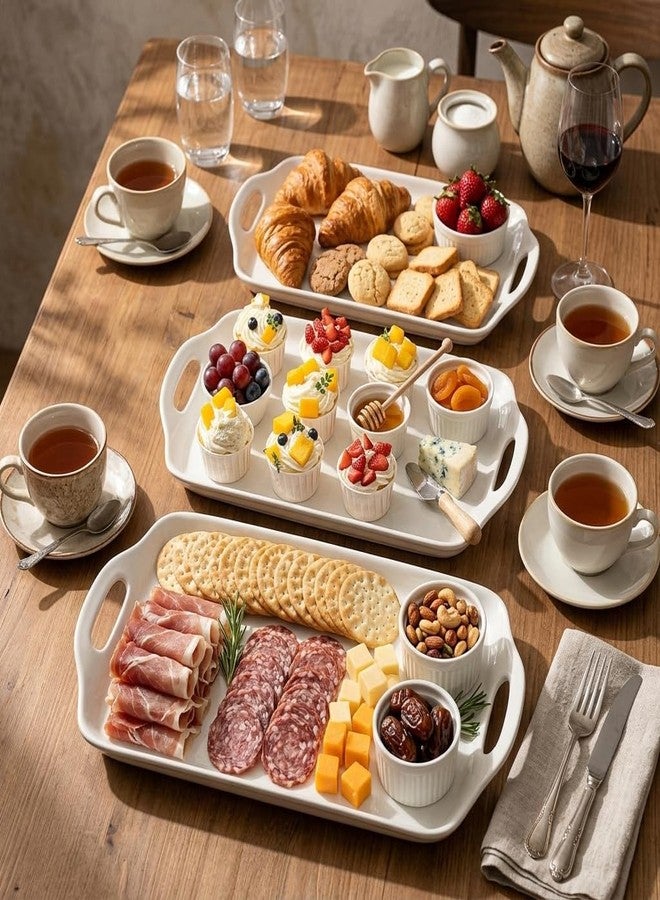 Dizada Serving Tray with Handles 16"x9.5" - White Porcelain Platters 3-Pack, Large Rectangular Serving Platters for Party, Entertaining, Fruit, Turkey, Dessert - Image 3