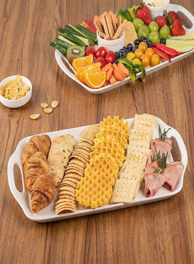 Dizada Serving Tray with Handles 16"x9.5" - White Porcelain Platters 3-Pack, Large Rectangular Serving Platters for Party, Entertaining, Fruit, Turkey, Dessert - Image 5