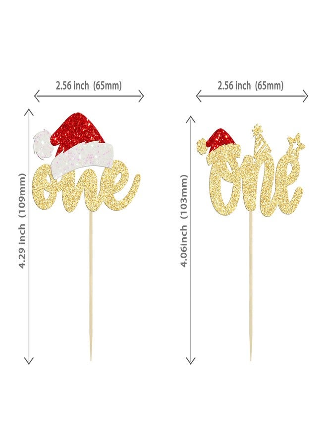 Ephlyn 24Pcs Christmas One Cupcake Toppers Gold Glitter First Birthday Party Cupcake Picks Baby Shower Christmas Theme 1st Birthday Party Cake Decorations Supplies - Image 2