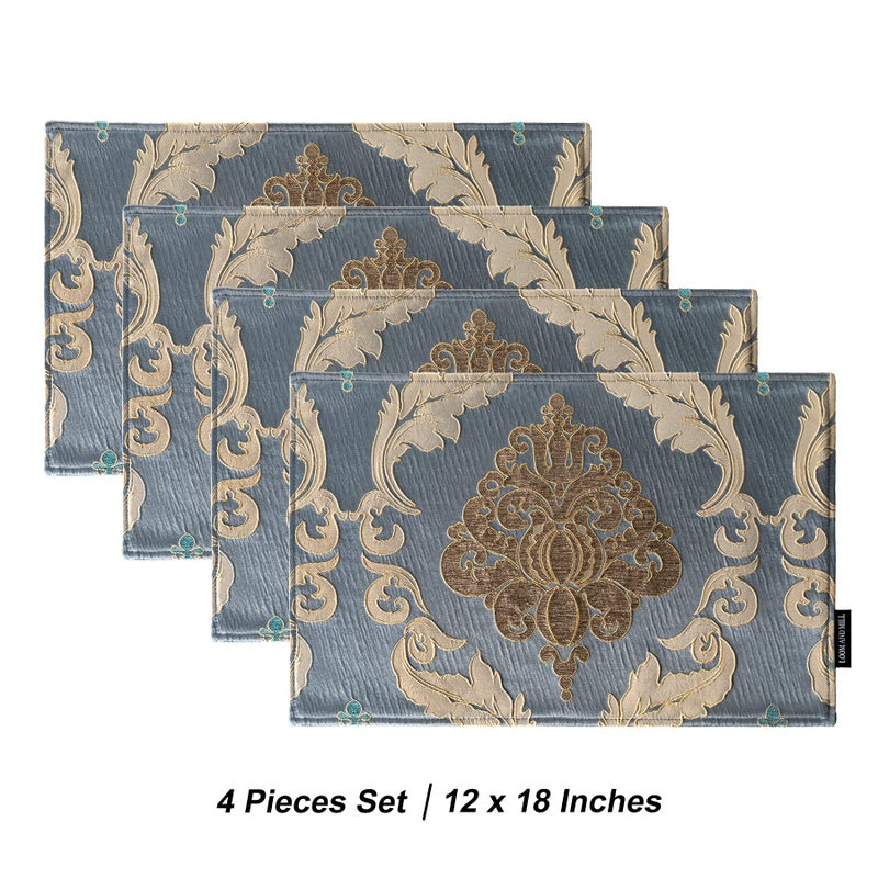 Loom and Mill Luxury Damask Placemats Set of 4  Traditional Jacquard Table Place Mats for Dining Table Kitchen Room Holiday Banquet Decoration  Double Layer Dining Table Mats(12""x18"" Grey Blue) - Image 4