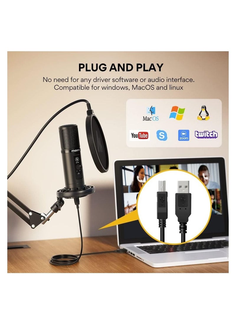 Maono - PM422 Condenser USB Microphone, Professional Studio Recording Mic with 1-Touch Mute and Mic Gain Knob for PC, Singing, Podcast, Gaming, YouTube - Image 1