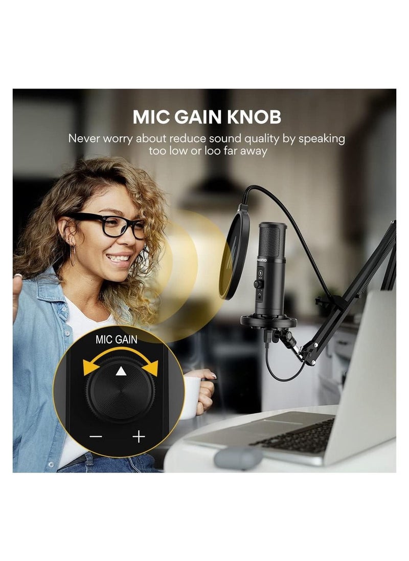 Maono - PM422 Condenser USB Microphone, Professional Studio Recording Mic with 1-Touch Mute and Mic Gain Knob for PC, Singing, Podcast, Gaming, YouTube - Image 1