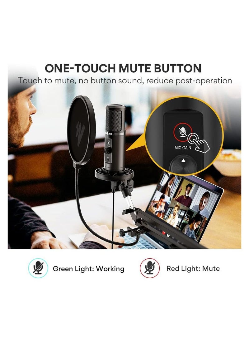 Maono - PM422 Condenser USB Microphone, Professional Studio Recording Mic with 1-Touch Mute and Mic Gain Knob for PC, Singing, Podcast, Gaming, YouTube - Image 1