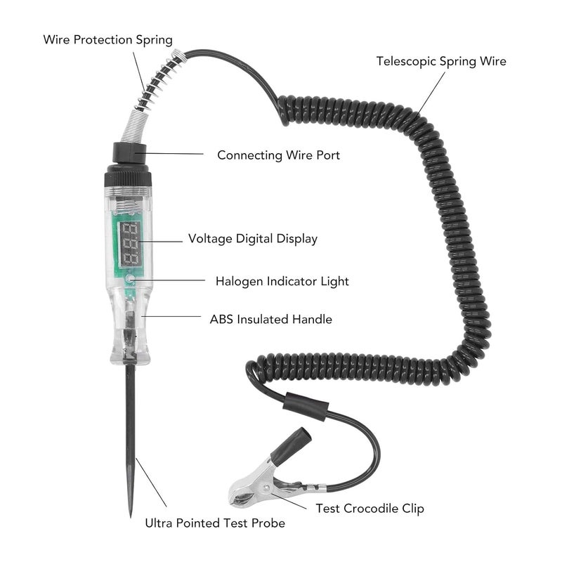 مواد مطورة مضادة للتآكل قلم اختب��ر السيارات Tyenaza، جهاز اختبار الدوائر LED مع شاشة رقمية، جهاز اختبار كهربائي لسيارة وشاحنة وسيارة دفع رباعي لفحص الجهد والتيار (نوع السلك الأسود) - Image 2