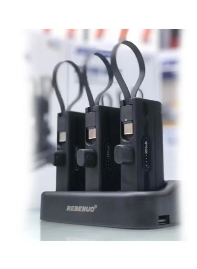 REBENUO Power Bank Station 15000mAh – 3 Pack Modular Portable Chargers with Built-In Type-C & Lightning Cables – 5000mAh Each – Fast Charging, Compact, Lightweight – Multi-Device Power Bank for Travel, Office, Family Use – Charge 3 Devices at Once - Image 2