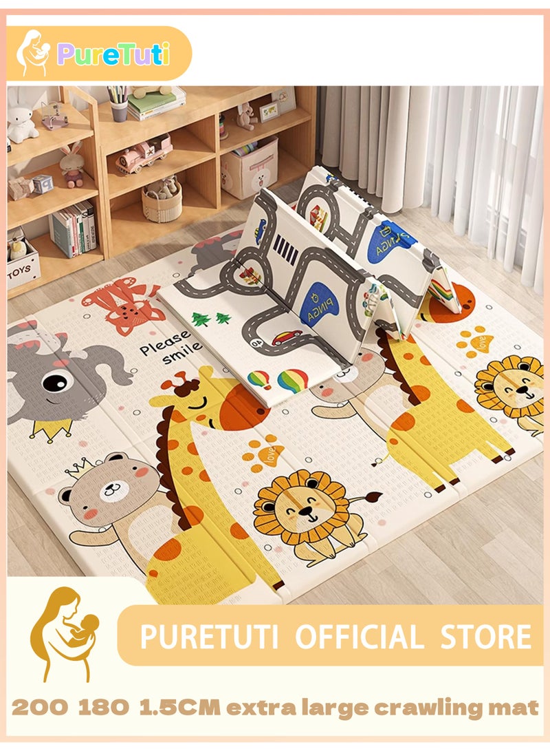 PureTuti Baby Play Mat, 200 * 180 * 1.5CM Waterproof Non-Slip Large Reversible Playmat Crawling Mat, Extra Thick Soft Baby Playmats for Playing or Camping Mat Bedroom Living Room Carpet Area (Animal) - Image 1