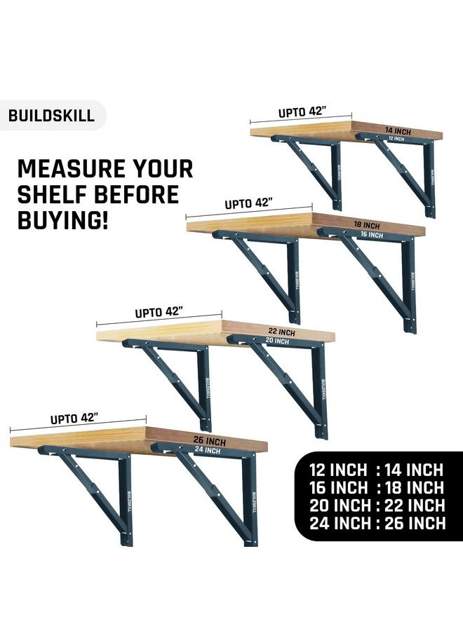 BUILDSKILL حامل رف قابل للطي 24 بوصة من بيلد سكيل، حامل طاولة قابل للطي بسمك 1.2 مم، مقاوم للتآكل وتصميم موفر للمساحة، حوامل للرفوف الجدارية ومحطات العمل، للاستخدام المنزلي والمكتبي (رمادي دا) (مجموعة من 2) - Image 2
